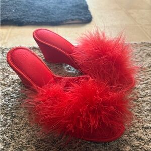 Elegant Red Feathered Women's Shoes